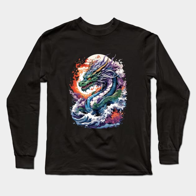 japanese dragon with its fireballs Long Sleeve T-Shirt by ghazistore